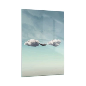 Impression sur verre - Image sur verre - Hamacs nuageux dans un ciel bleu - 50x70cm - Instant de bonheur - Décoration murale moderne pour le salon et la chambre ARTTOR