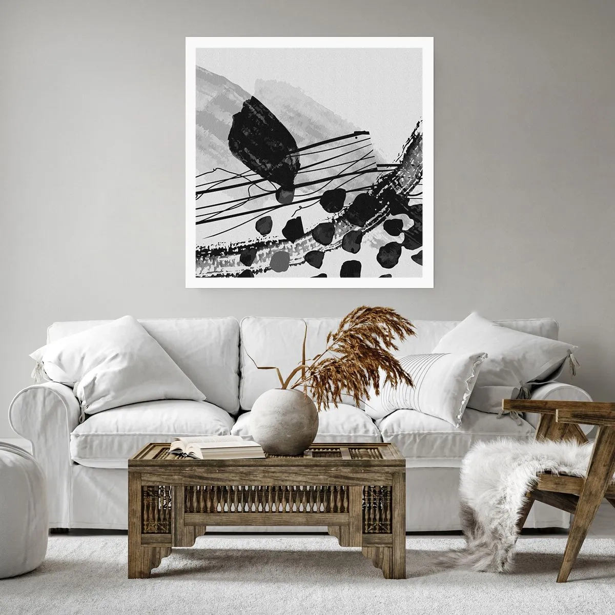 Affiche - Poster - Abstraction organique noir et blanc - 40x40 cm