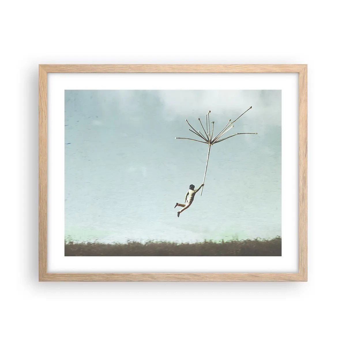 Affiche dans un chêne clair - Poster - Cerfs-volants, pissenlits, vent - 50x40 cm