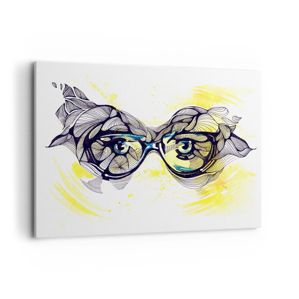 Impression sur toile - Image sur toile - Graphiques artistiques de lunettes aux yeux expressifs - 100x70cm - À travers des lunettes bleues - Décoration murale moderne pour le salon et la chambre ARTTOR
