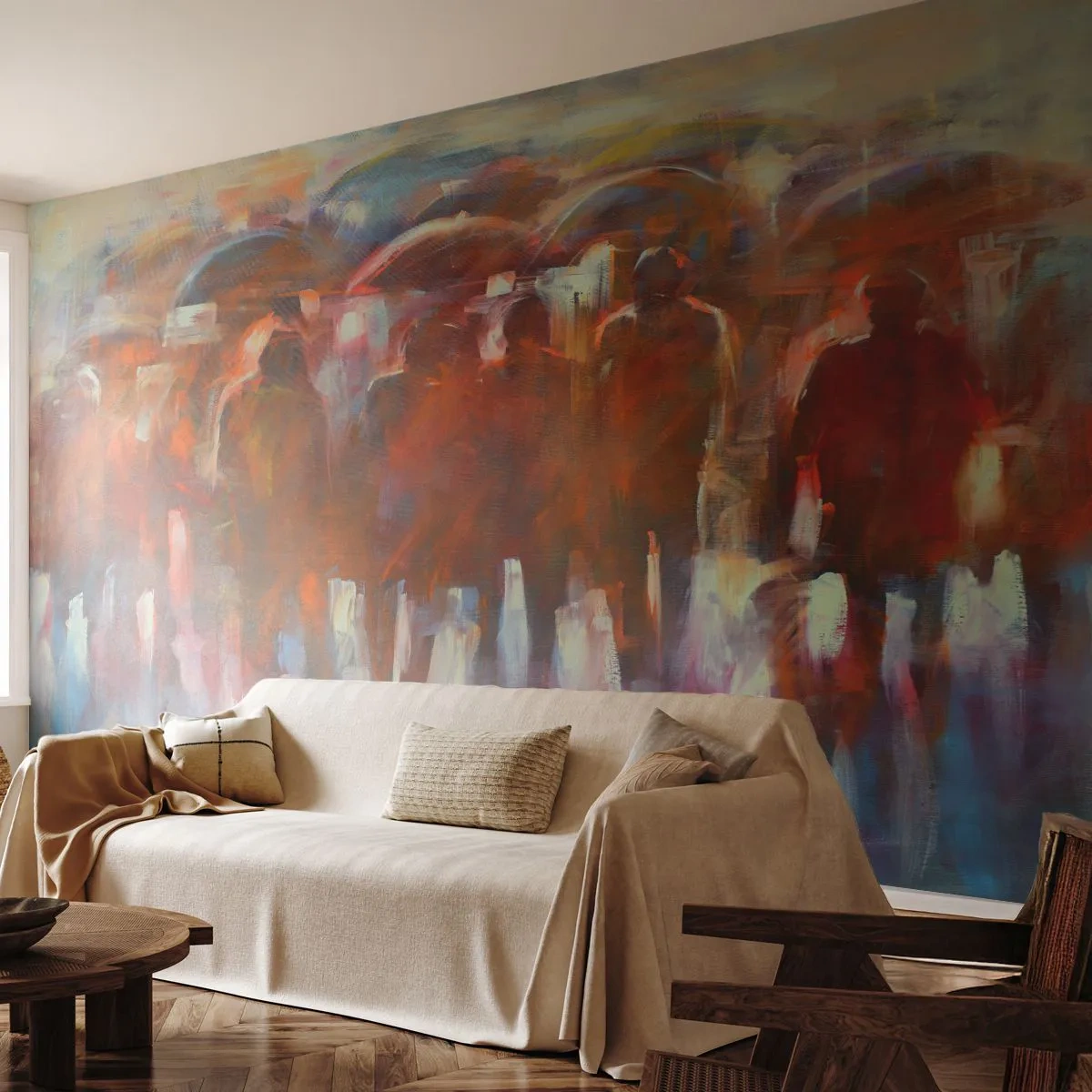 Papier Peint Photo Standard Eco - Identiques sous la pluie et dans le brouillard - Personnes, Ville occupée, Morceau - 150x105 cm