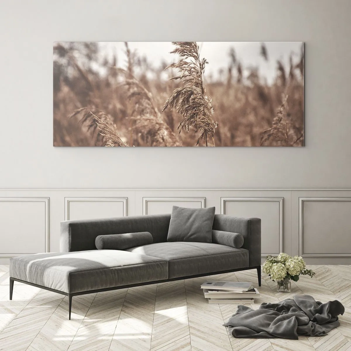 Impression sur verre - Image sur verre - Herbes dorées sur fond de paysage d'automne - 120x50cm - C'est déjà l'automne dans les champs - Décoration murale moderne pour le salon et la chambre ARTTOR