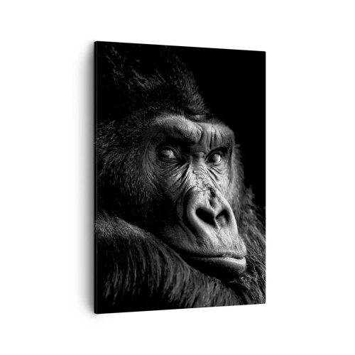 Impression sur toile - Image sur toile - Portrait noir et blanc d'un gorille majestueux - 50x70cm - Et qu'est-ce que tu regardes? - Décoration murale moderne pour le salon et la chambre ARTTOR