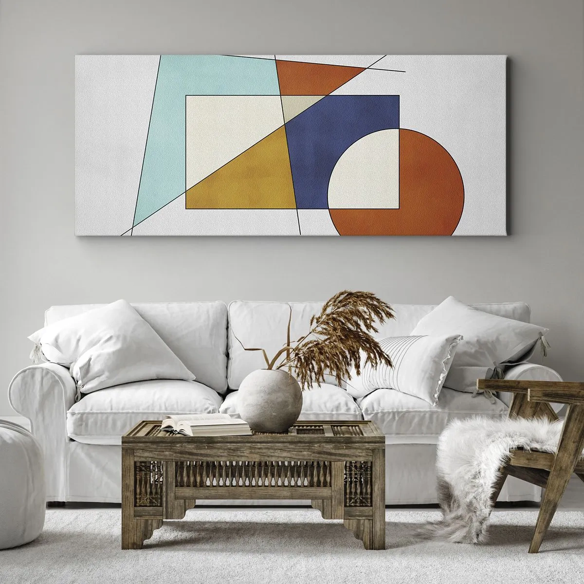 Impression sur toile - Image sur toile - Une composition moderniste de formes géométriques et de couleurs - 120x50cm - Abstraction : plaisir moderniste - Décoration murale moderne pour le salon et la chambre ARTTOR