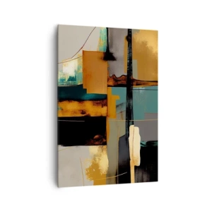 Impression sur toile - Image sur toile - Composition abstraite avec des éléments dorés et turquoise - 70x100cm - Abstraction – lumière et ombre - Décoration murale moderne pour le salon et la chambre ARTTOR