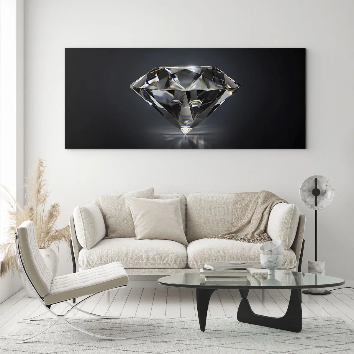 Impression sur verre - Image sur verre - Une interprétation artistique d'un diamant sur fond sombre - 160x50cm - La meilleure amie - Décoration murale moderne pour le salon et la chambre ARTTOR