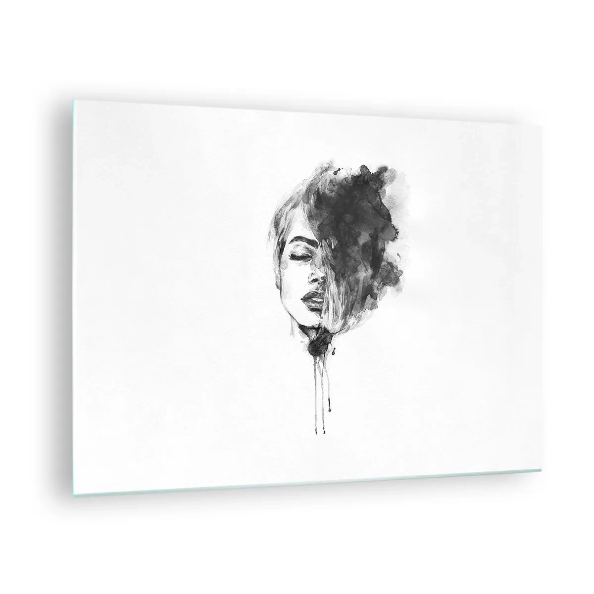 Impression sur verre - Image sur verre - Portrait noir et blanc d'une femme avec une ombre abstraite - 70x50cm - De quoi rêve la fille - Décoration murale moderne pour le salon et la chambre ARTTOR
