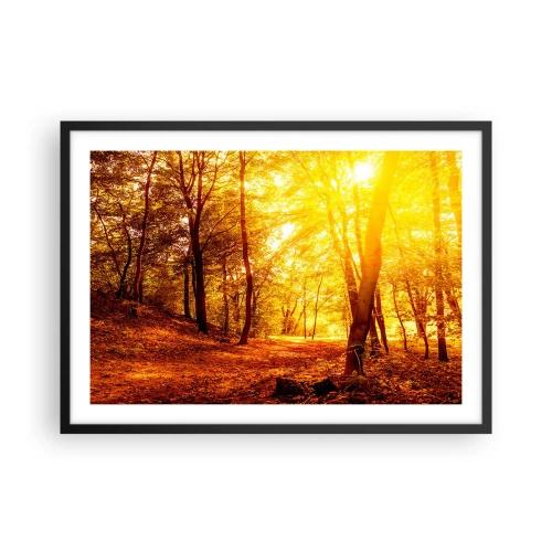 Affiche dans un cadre noir - Poster - Clairière d'automne sous le soleil doré avec un sentier forestier - 70x50cm - Vers la clairière dorée - Décoration murale moderne pour le salon et la chambre ARTTOR