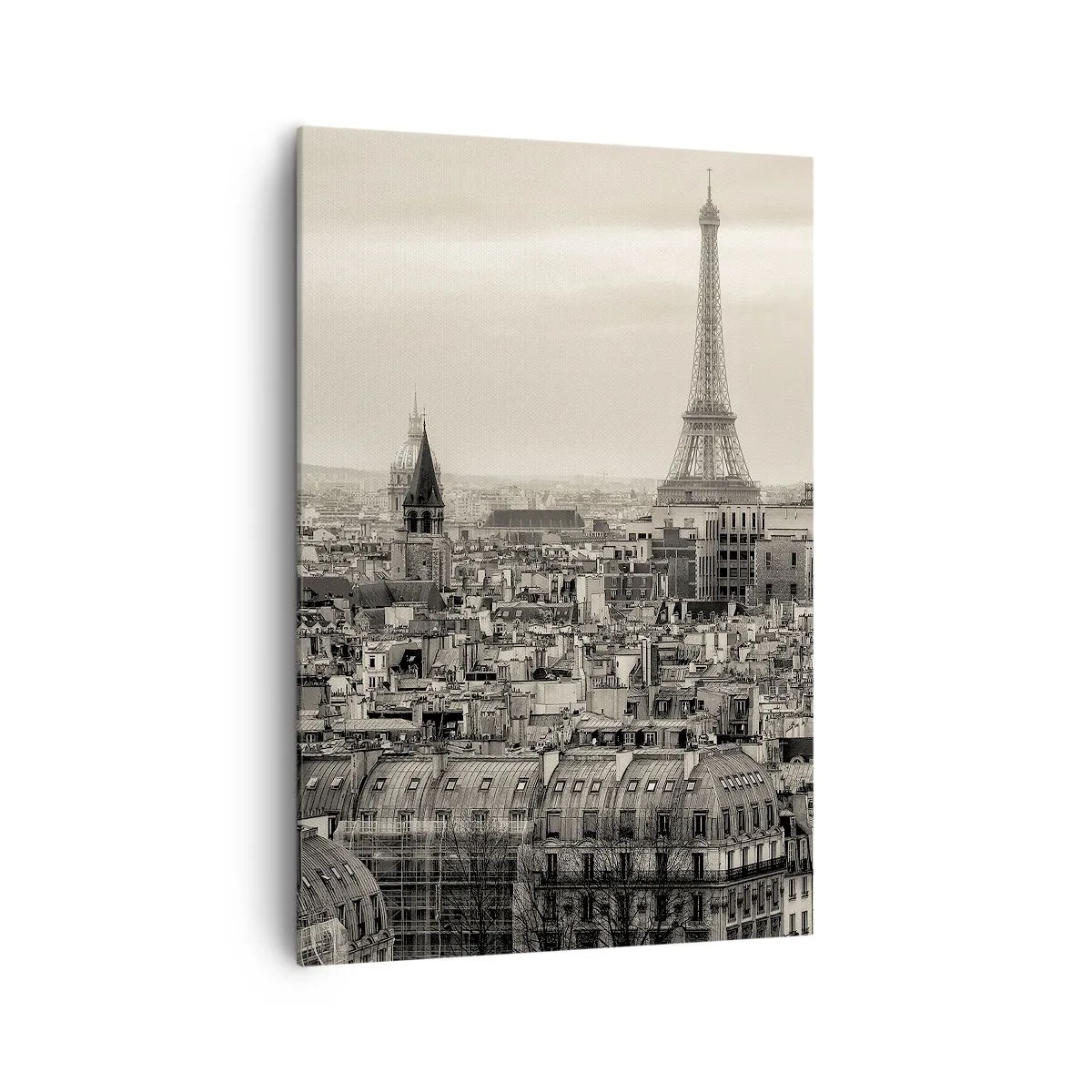 Impression sur toile - Image sur toile - Panorama de Paris avec la Tour Eiffel en tons sépia - 70x100cm - Sur les toits de Paris - Décoration murale moderne pour le salon et la chambre ARTTOR