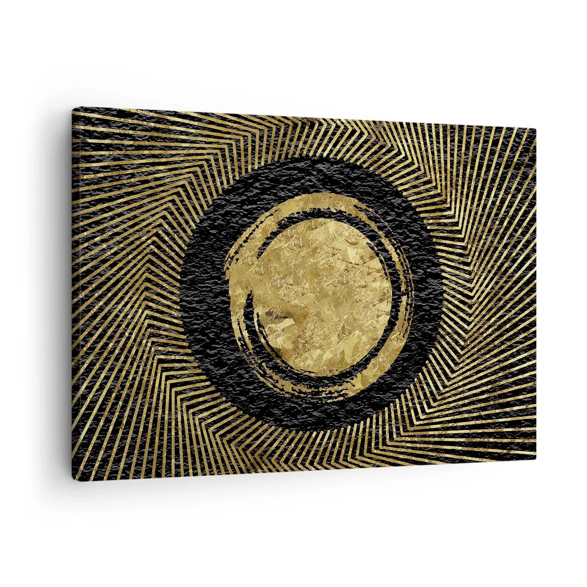Impression sur toile - Image sur toile - Composition géométrique en noir et or avec des rayons - 70x50cm - Composition glamour - Décoration murale moderne pour le salon et la chambre ARTTOR