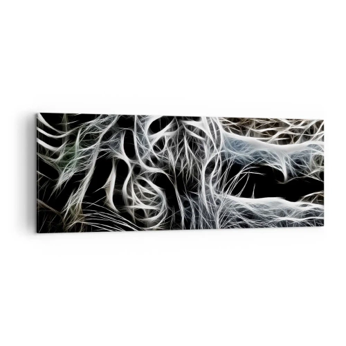 Impression sur toile - Image sur toile - Un motif abstrait représentant la silhouette d'un chat sur fond noir. - 140x50cm - Une étude de la légèreté du chat - Décoration murale moderne pour le salon et la chambre ARTTOR