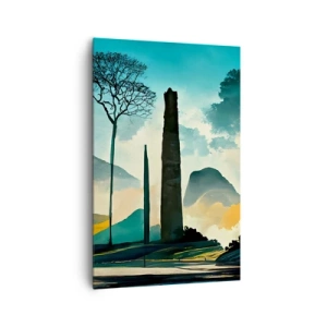 Impression sur toile - Image sur toile - Un paysage pittoresque avec des arbres et des montagnes en arrière-plan - 80x120cm - Toujours de plus en plus haut - Décoration murale moderne pour le salon et la chambre ARTTOR