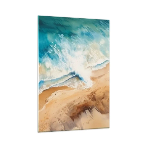 Impression sur verre - Image sur verre - Une vague de mer s'écrasant contre le rivage sablonneux - 80x120cm - La vague qui revient - Décoration murale moderne pour le salon et la chambre ARTTOR
