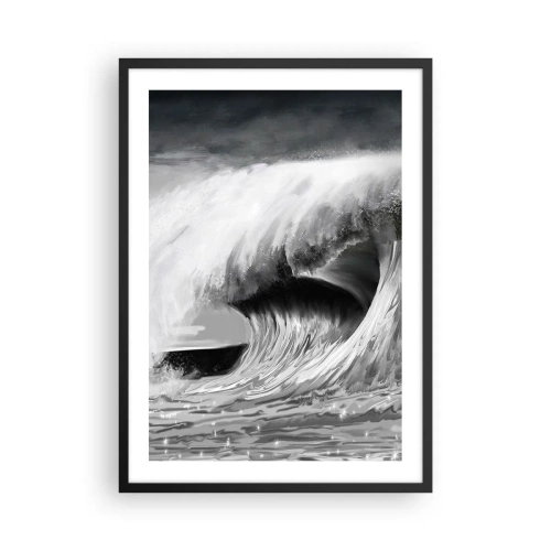 Affiche dans un cadre noir - Poster - Une vague puissante dans des tons de gris - 50x70cm - La colère de l'océan - Décoration murale moderne pour le salon et la chambre ARTTOR