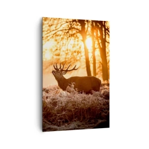 Impression sur toile - Image sur toile - Deux cerfs au coucher du soleil dans un paysage hivernal - 80x120cm - Le rêve d'un chasseur - Décoration murale moderne pour le salon et la chambre ARTTOR