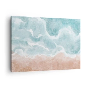 Impression sur toile - Image sur toile - Plage abstraite avec des vagues dans les tons bleus et beiges - 70x50cm - Abstraction du nuage - Décoration murale moderne pour le salon et la chambre ARTTOR