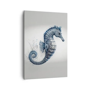 Impression sur toile - Image sur toile - Hippocampe dans des tons de bleu avec des détails à l'aquarelle - 50x70cm - Une subtile plaisanterie de la nature - Décoration murale moderne pour le salon et la chambre ARTTOR