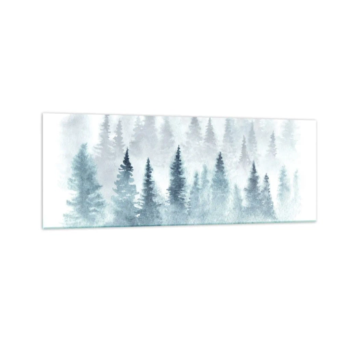 Impression sur verre - Image sur verre - Forêts de conifères baignées d'un brouillard délicat - 140x50cm - Enveloppé de brouillard - Décoration murale moderne pour le salon et la chambre ARTTOR