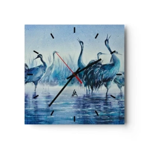 Horloge murale - Pendule murale - Grues sur fond de brouillard et d'eau dans des tons bleus - 30x30cm - Réunion matinale - Décoration murale moderne pour le salon et la chambre ARTTOR