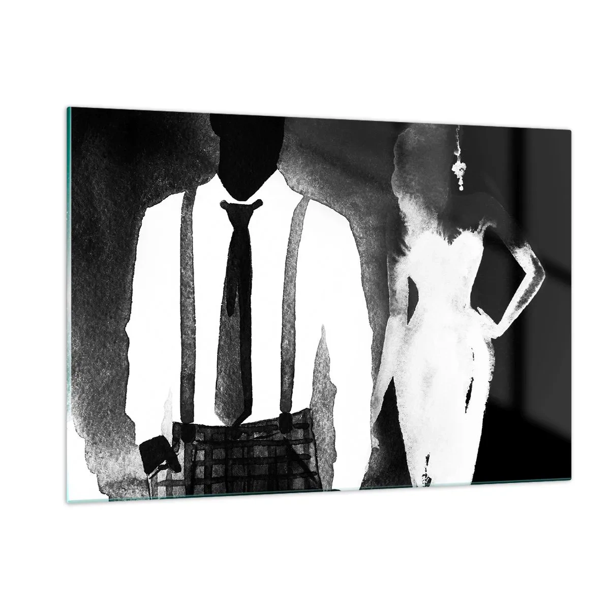 Impression sur verre - Image sur verre - Silhouette noire et blanche d'un élégant couple noir - 120x80cm - Ambiance noire - Décoration murale moderne pour le salon et la chambre ARTTOR
