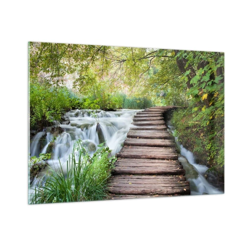 Impression sur verre - Image sur verre - Un pont dans la forêt au-dessus d'un ruisseau - 100x70cm - L'eau n'est pas si calme - Décoration murale moderne pour le salon et la chambre ARTTOR