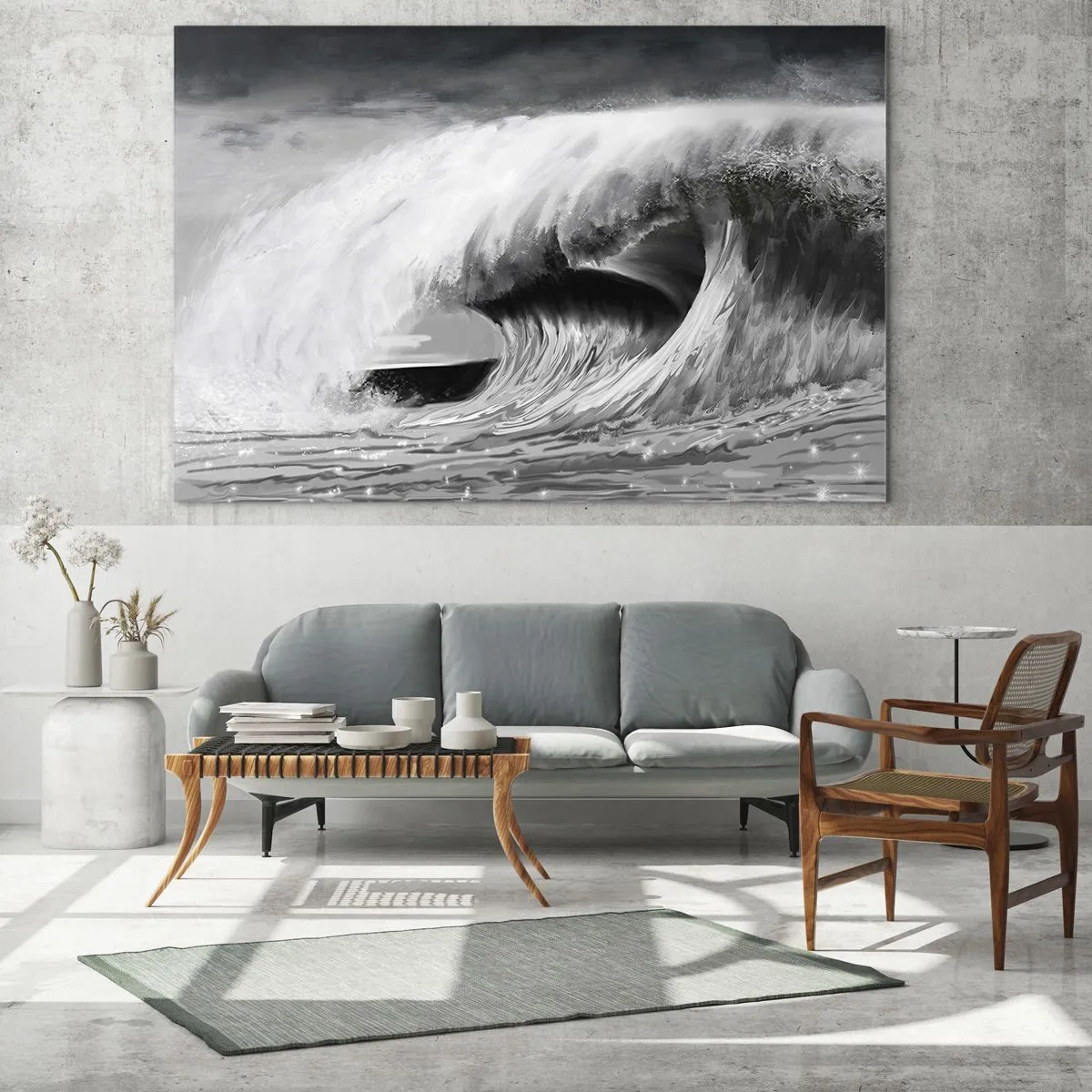 Impression sur verre - Image sur verre - Une vague puissante capturée dans une esthétique en noir et blanc - 70x50cm - La colère de l'océan - Décoration murale moderne pour le salon et la chambre ARTTOR