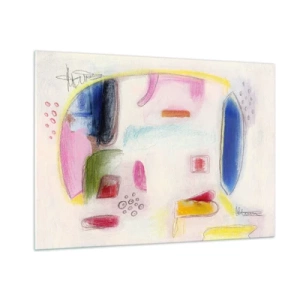 Impression sur verre - Image sur verre - Abstraction colorée avec des formes géométriques et des pastels - 100x70cm - Plus convexe que concave ou plat - Décoration murale moderne pour le salon et la chambre ARTTOR