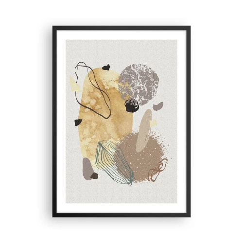 Affiche dans un cadre noir - Poster - Composition abstraite aux tons naturels - 50x70cm - Plumcologie appliquée - Décoration murale moderne pour le salon et la chambre ARTTOR
