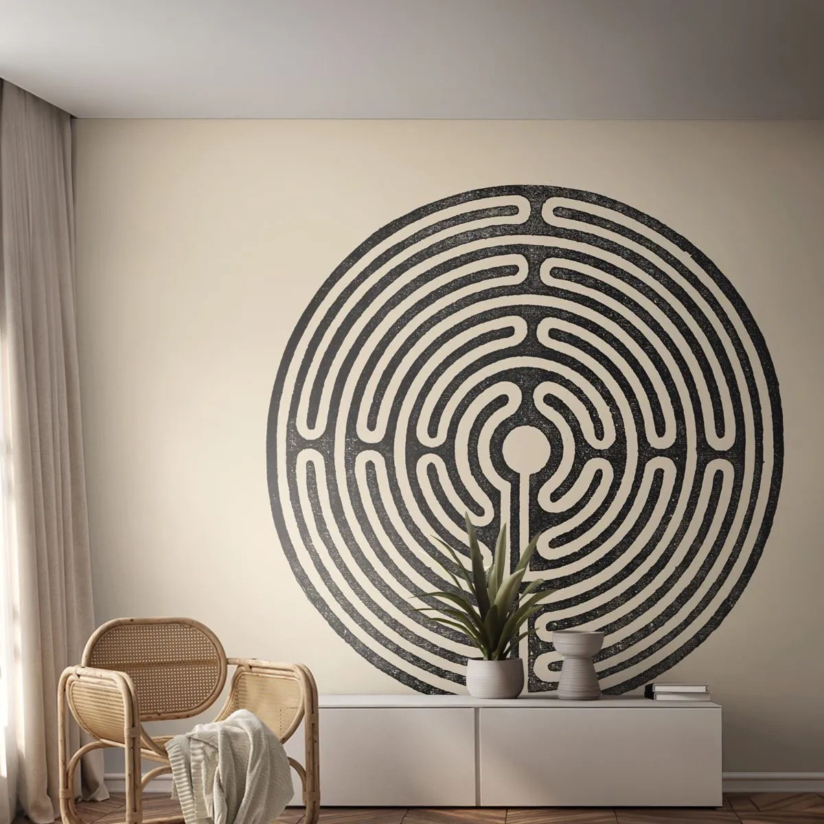 Papier Peint Photo Premium Canvas - Ordre mystérieux - Labyrinthe, Minimalisme, Noir et blanc - 250x175 cm