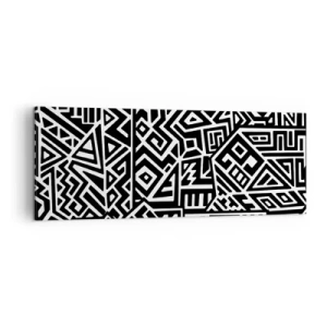 Impression sur toile - Image sur toile - Motifs géométriques noirs et blancs inspirés de la culture précolombienne - 140x50cm - Composition précolombienne - Décoration murale moderne pour le salon et la chambre ARTTOR