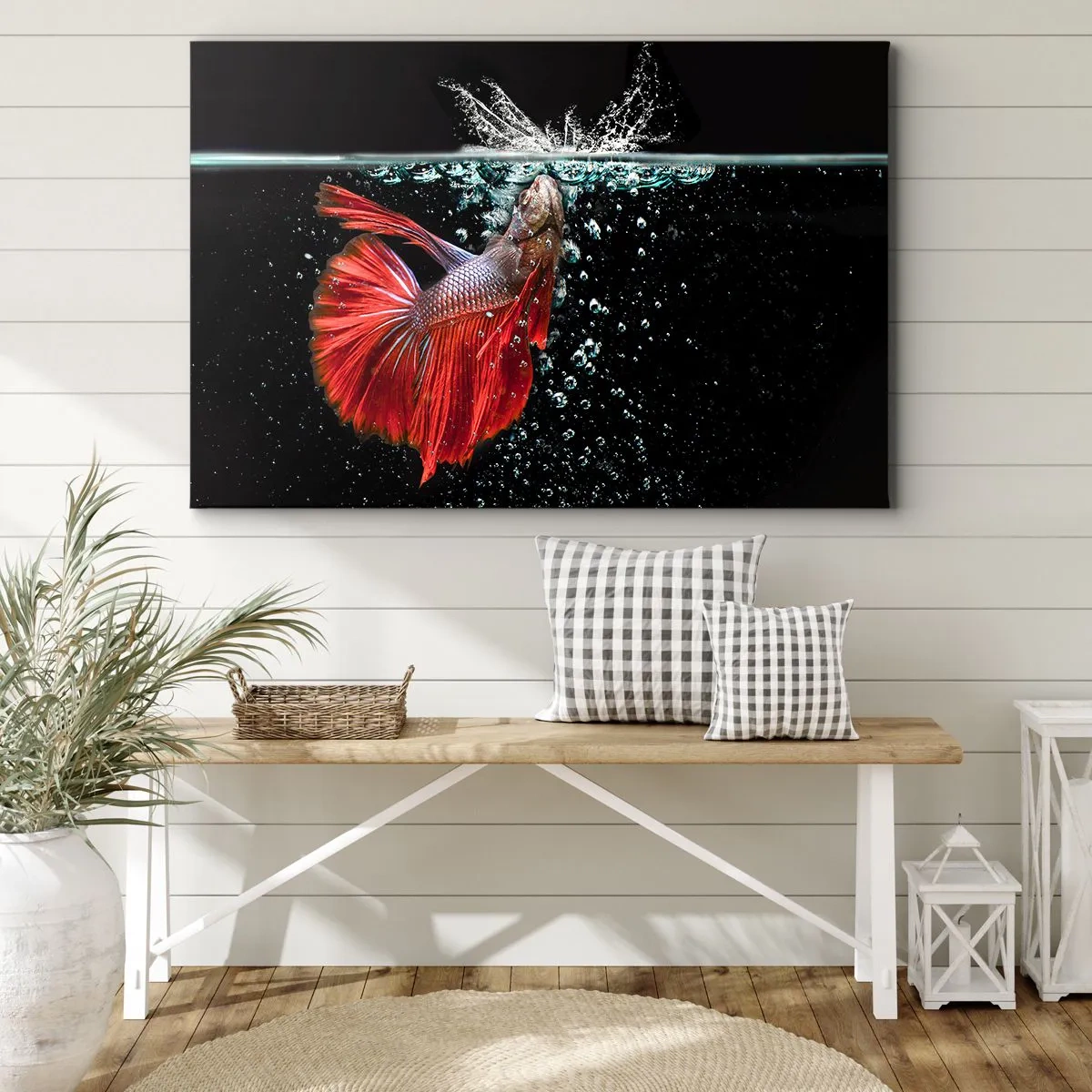 Impression sur toile - Image sur toile - Un magnifique betta dans l'eau sur un fond sombre - 70x50cm - Vous avez trois vœux - Décoration murale moderne pour le salon et la chambre ARTTOR