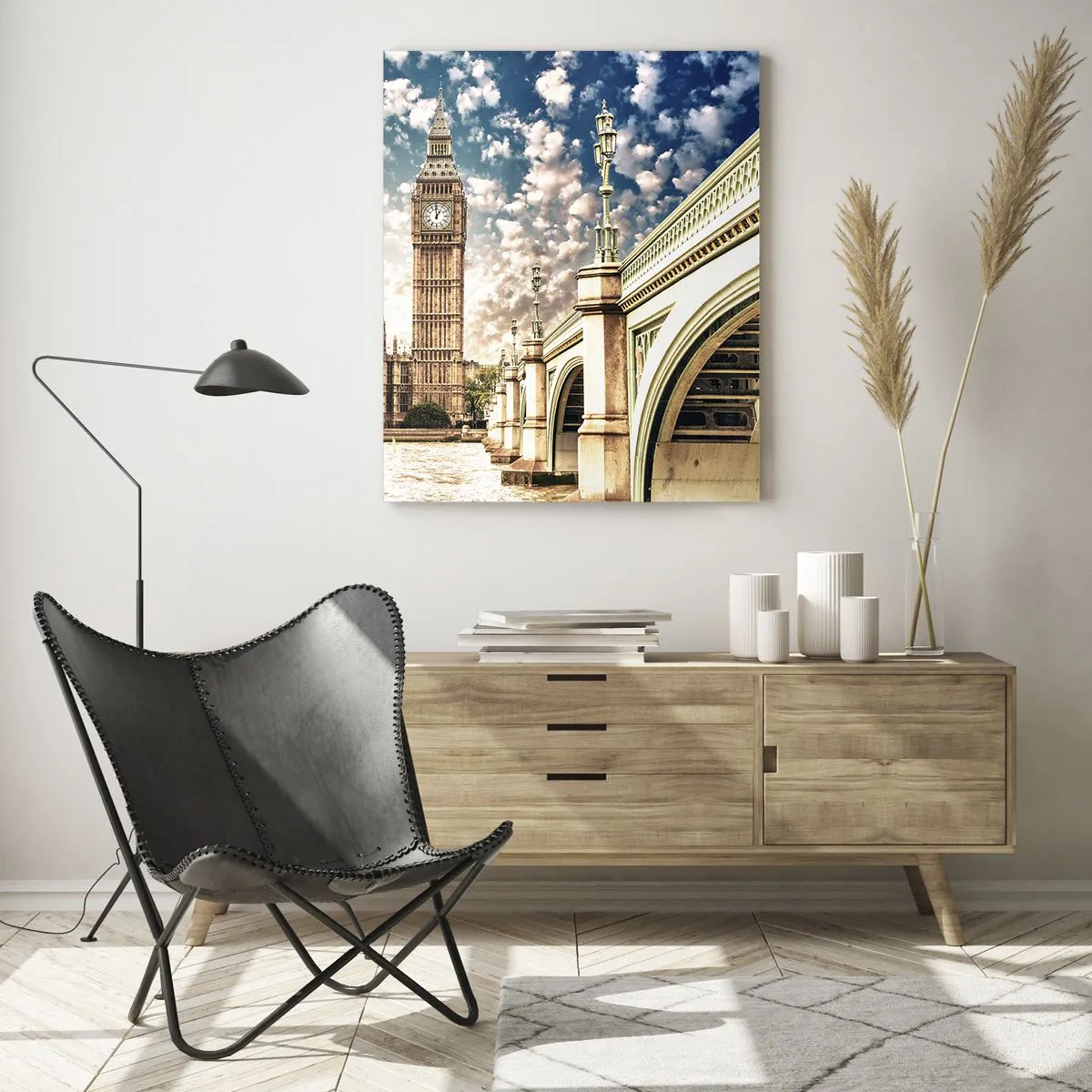 Impression sur verre - Image sur verre - Big Ben et le pont de Westminster à Londres - 50x70cm - Nuages