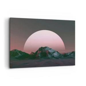 Impression sur toile - Image sur toile - Montagnes géométriques avec le soleil couchant en arrière-plan - 100x70cm - Dans une galaxie voisine - Décoration murale moderne pour le salon et la chambre ARTTOR