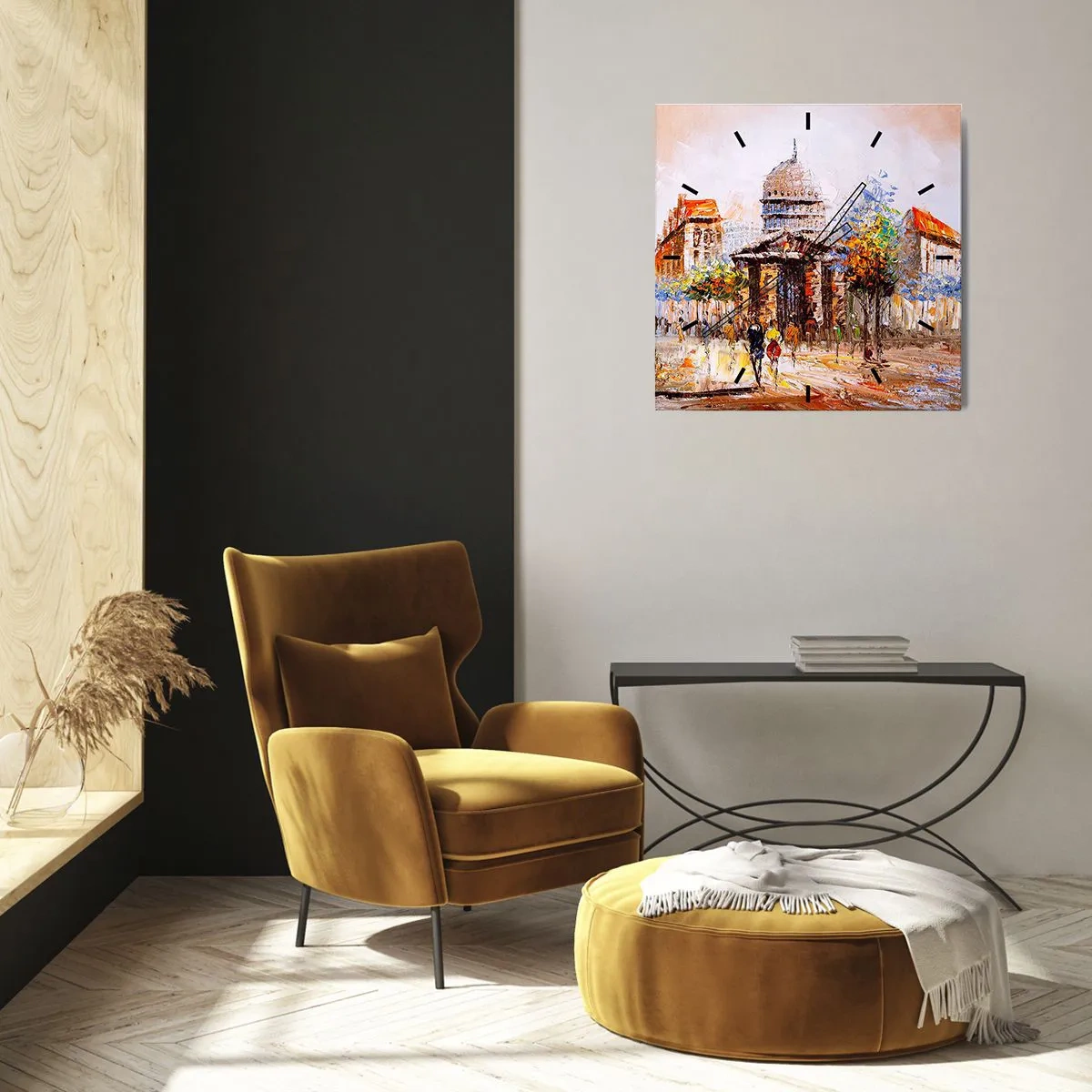 Horloge murale - Pendule murale - Scène de ville impressionniste avec un bâtiment historique - 30x30cm - Promenade à Paris - Décoration murale moderne pour le salon et la chambre ARTTOR