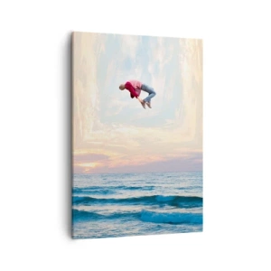 Impression sur toile - Image sur toile - Saut surréaliste au-dessus de la mer dans le cadre - 50x70cm - Vers une autre dimension - Décoration murale moderne pour le salon et la chambre ARTTOR