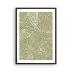 Affiche dans un cadre noir - Poster - Une composition abstraite dans des tons de vert avec des lignes dynamiques. - 50x70cm - Abstraction complexe de blanc - Décoration murale moderne pour le salon et la chambre ARTTOR