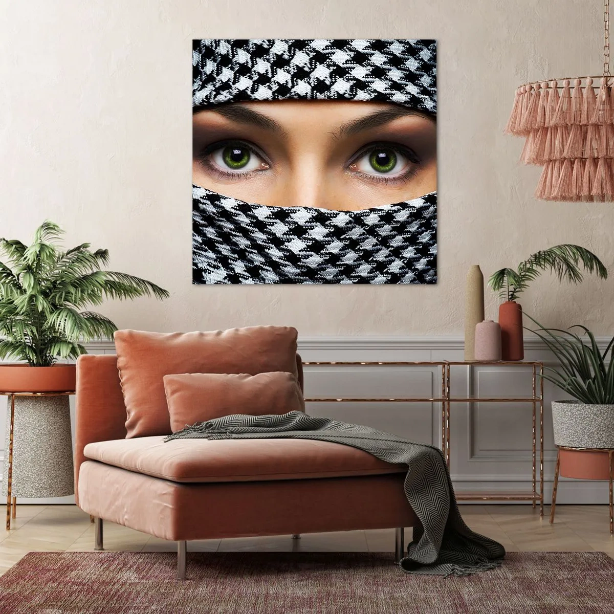 Impression sur toile - Image sur toile - Un portrait d'une beauté voilée aux yeux verts - 40x40 cm