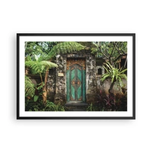 Affiche dans un cadre noir - Poster - Portes décoratives entourées de végétation tropicale - 70x50cm - Porte vers un monde exotique - Décoration murale moderne pour le salon et la chambre ARTTOR