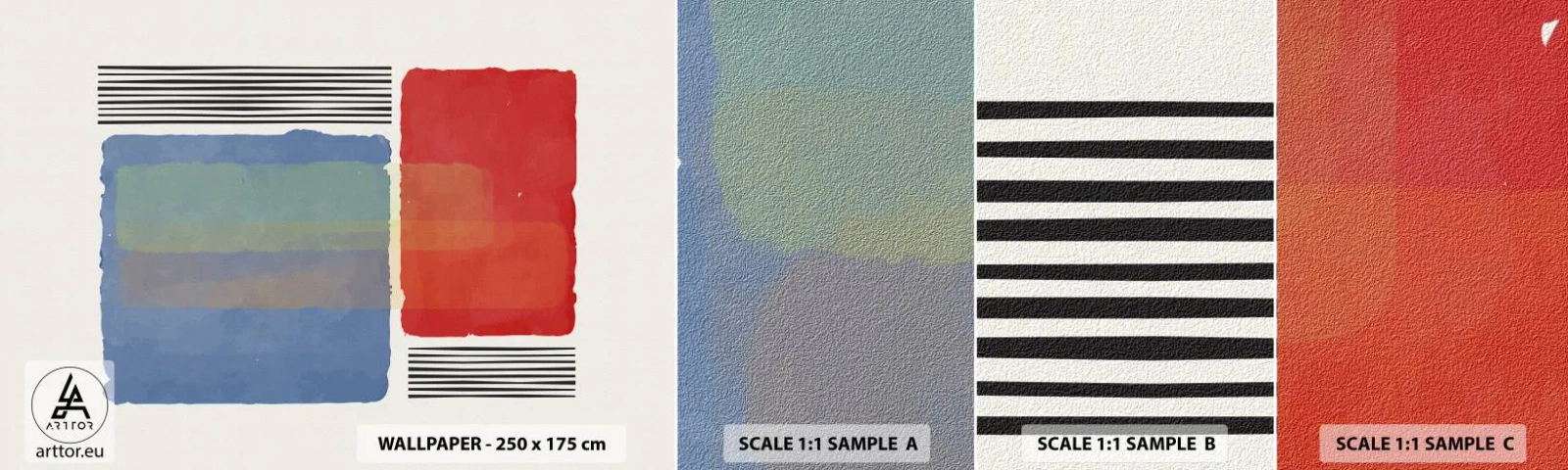 Échantillon de Papier Peint Autocollant Deluxe Sticker - Esprit et lettre de la géométrie - Abstraction, Morceau, Art moderne. - 100x30 cm