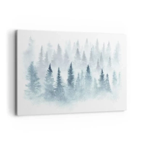 Impression sur toile - Image sur toile - Forêts de conifères baignées d'un brouillard délicat - 120x80cm - Enveloppé de brouillard - Décoration murale moderne pour le salon et la chambre ARTTOR