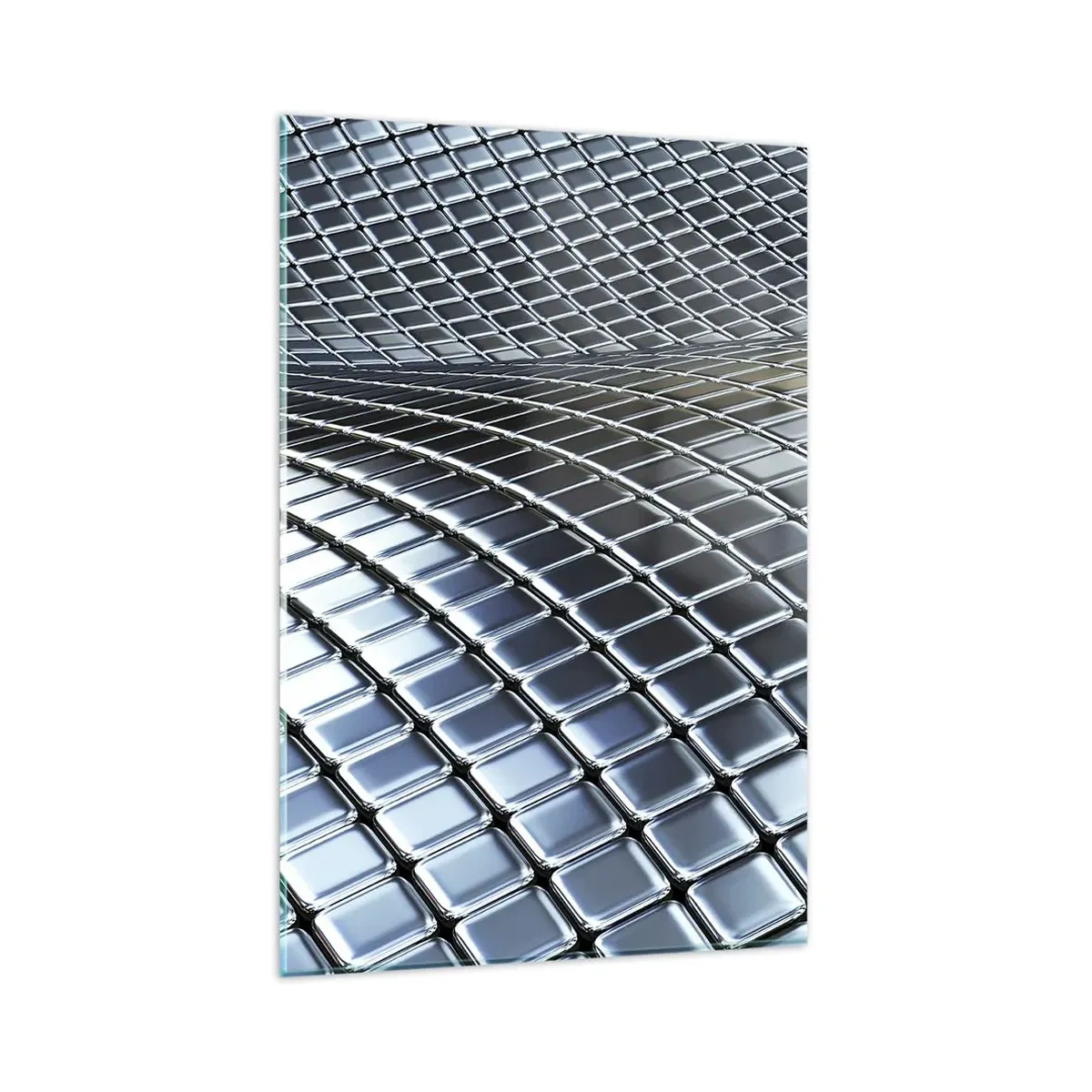 Impression sur verre - Image sur verre - Structure moderne composée de carrés métalliques - 80x120cm - Vague argent métallique - Décoration murale moderne pour le salon et la chambre ARTTOR
