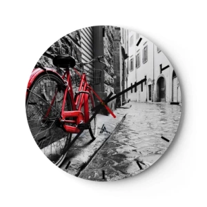 Horloge murale - Pendule murale - Un vélo rouge sur une rue noire et blanche - 30x30cm - La vraie beauté ne vieillit pas - Décoration murale moderne pour le salon, la cuisine et la chambre ARTTOR