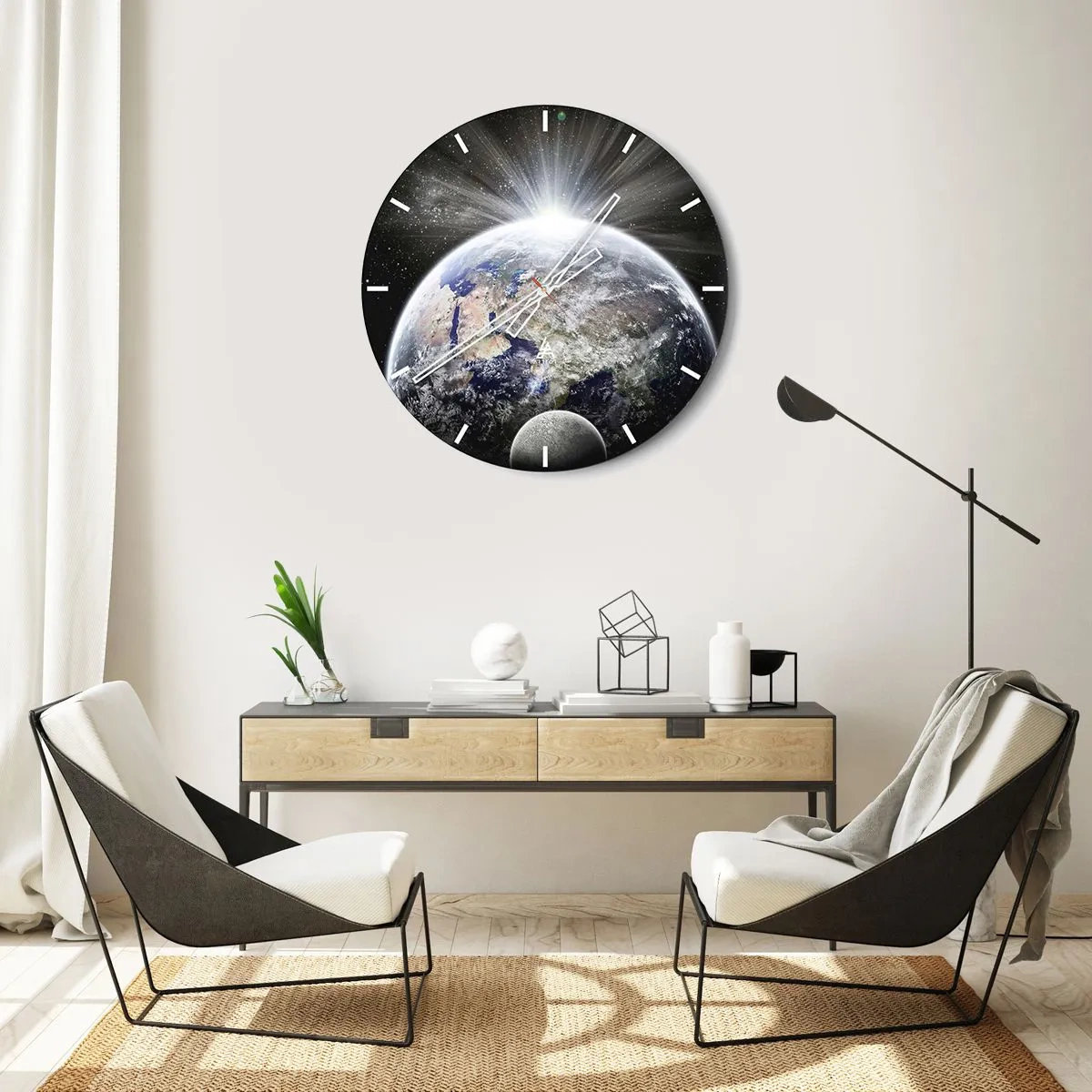 Horloge murale - Pendule murale - Vue de la Terre au lever du soleil dans l'espace - 30x30cm - En pleine splendeur - Décoration murale moderne pour le salon, la cuisine et la chambre ARTTOR