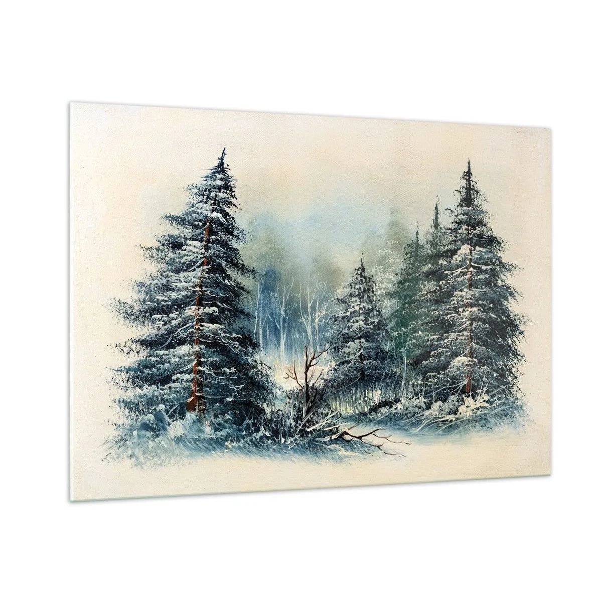 Impression sur verre - Image sur verre - Forêt d'hiver avec des arbres enneigés contre le ciel - 100x70cm - Prêt pour les fêtes - Décoration murale moderne pour le salon et la chambre ARTTOR