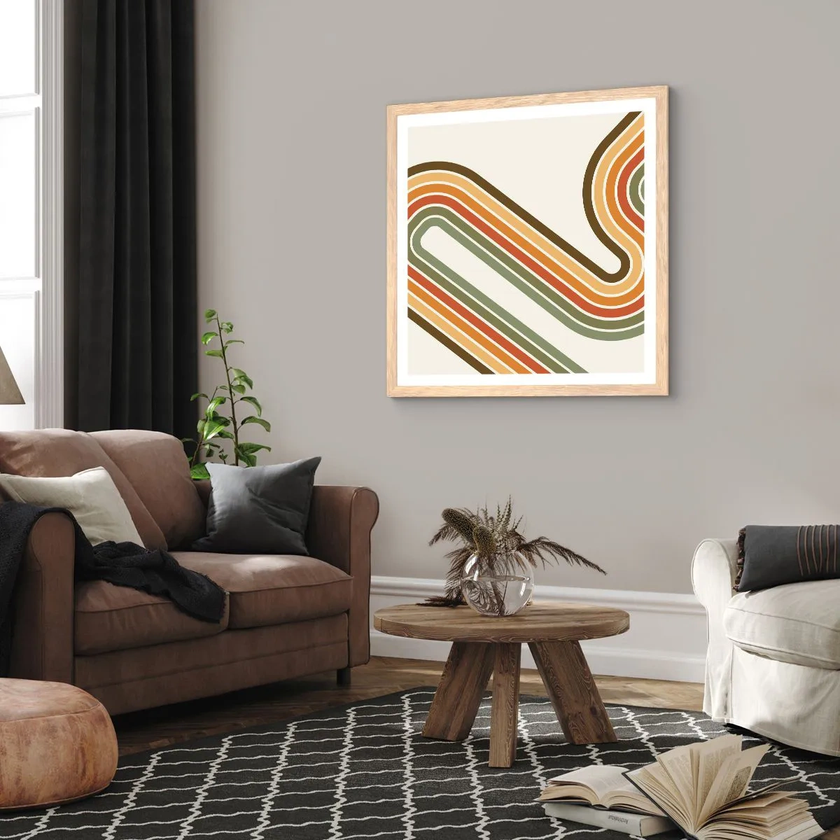 Affiche dans un chêne clair - Poster - En zig zag vers le but - 50x50 cm