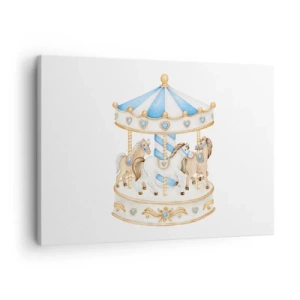 Impression sur toile - Image sur toile - Un carrousel aux couleurs pastel sur fond blanc - 70x50cm - Douce enfance - Décoration murale moderne pour le salon et la chambre ARTTOR