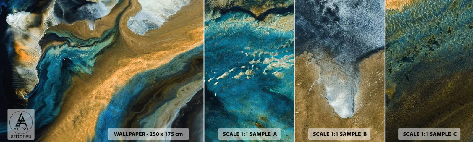 Échantillon de Papier Peint Autocollant Deluxe Sticker - Bleu - jaune - influences mutuelles - Abstraction, Morceau, Graphique - 100x30 cm