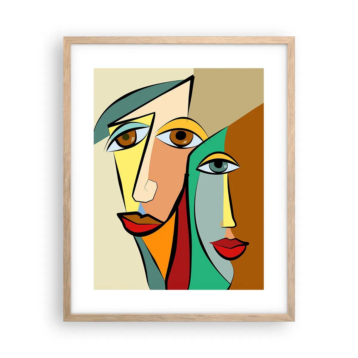Affiche dans un chêne clair - Poster - Couple cubiste - 40x50 cm