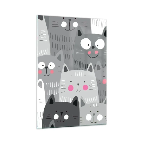Impression sur verre - Image sur verre - Un motif amusant avec des chats dans des tons de gris - 80x120cm - Le monde des chats - Décoration murale moderne pour le salon et la chambre ARTTOR