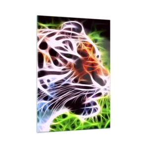 Impression sur verre - Image sur verre - Un tigre aux couleurs néon et lumineuses - 50x70cm - L'aura dangereux - Décoration murale moderne pour le salon et la chambre ARTTOR